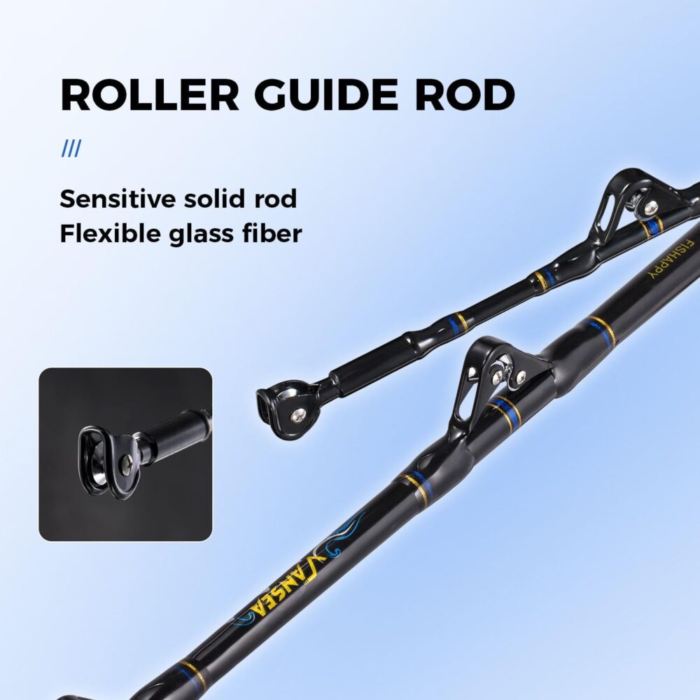 Trolling Rod Saltwater Offshore Heavy Roller Rod Bent Butt Trolling Rod Big Game Conventional Boat Fishing Pole Heavy Duty Fishing Rod 5'1''/ 6' - Image 4
