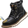 Waterproof Steel Toe Boots For Men-6" Leather Moc Toe Work Boots Indestructible Construction Boots Slip Resistant Safety Boots