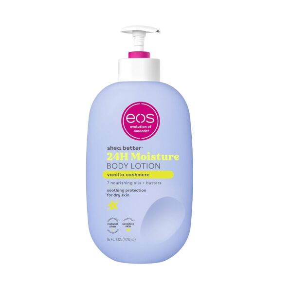 eos Shea Better Body Lotion, 16 fl oz | Vanilla Cashmere, 24-Hour Moisture Skin Care, Lightweight & Non-Greasy, Made with Natural Shea, Vegan