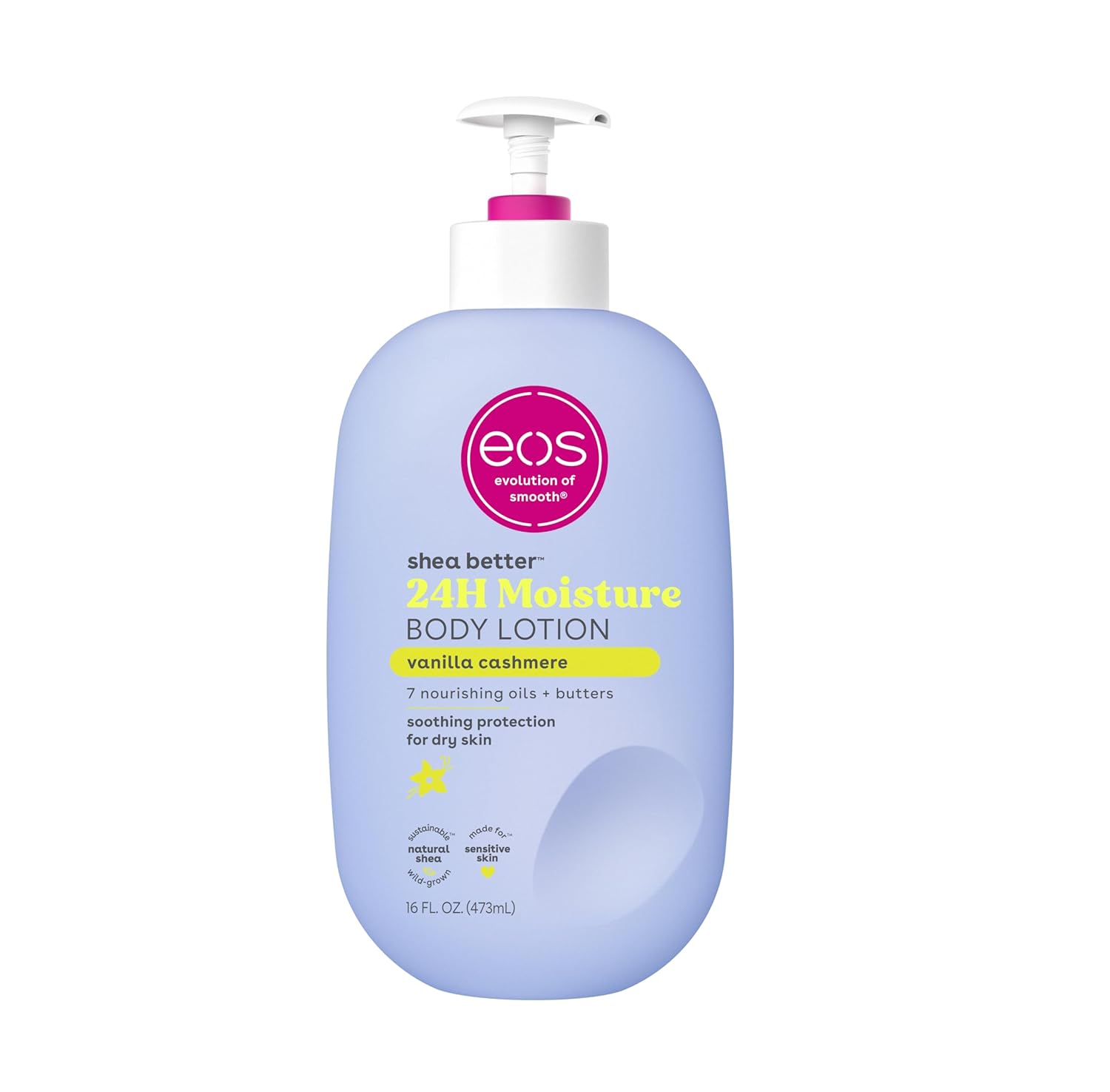 eos Shea Better Body Lotion, 16 fl oz | Vanilla Cashmere, 24-Hour Moisture Skin Care, Lightweight & Non-Greasy, Made with Natural Shea, Vegan