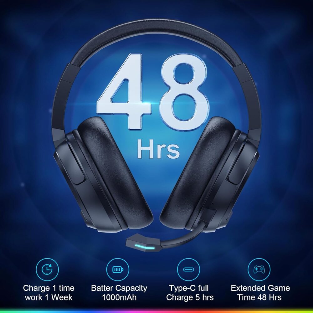PG4 RGB Wireless Gaming Headset for PS4, PS5, PC - 2.4GHz 7.1 Surround Sound, Bluetooth Gaming Headphone with AI Detachable Noise Canceling Mic, 48-Hr Battery for Laptop, Switch, Mac (Black) - Image 4
