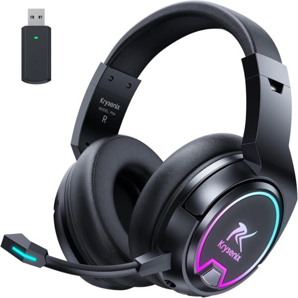 PG4 RGB Wireless Gaming Headset for PS4, PS5, PC - 2.4GHz 7.1 Surround Sound, Bluetooth Gaming Headphone with AI Detachable Noise Canceling Mic, 48-Hr Battery for Laptop, Switch, Mac (Black)