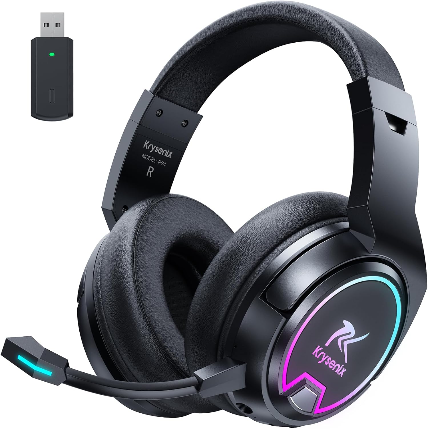 PG4 RGB Wireless Gaming Headset for PS4, PS5, PC - 2.4GHz 7.1 Surround Sound, Bluetooth Gaming Headphone with AI Detachable Noise Canceling Mic, 48-Hr Battery for Laptop, Switch, Mac (Black)