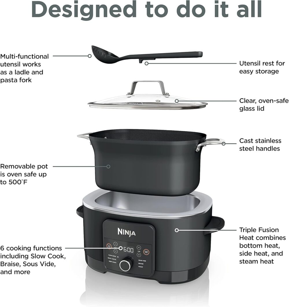 Ninja MC1010 Foodi PossibleCooker PLUS - Sous Vide & Proof 6-in-1 Multi-Cooker, with 8.5 Quarts, Slow Cooker, Dutch Oven & More, Glass Lid & Integrated Spoon, Nonstick, Oven Safe Pot to 500°F, Black - Image 2