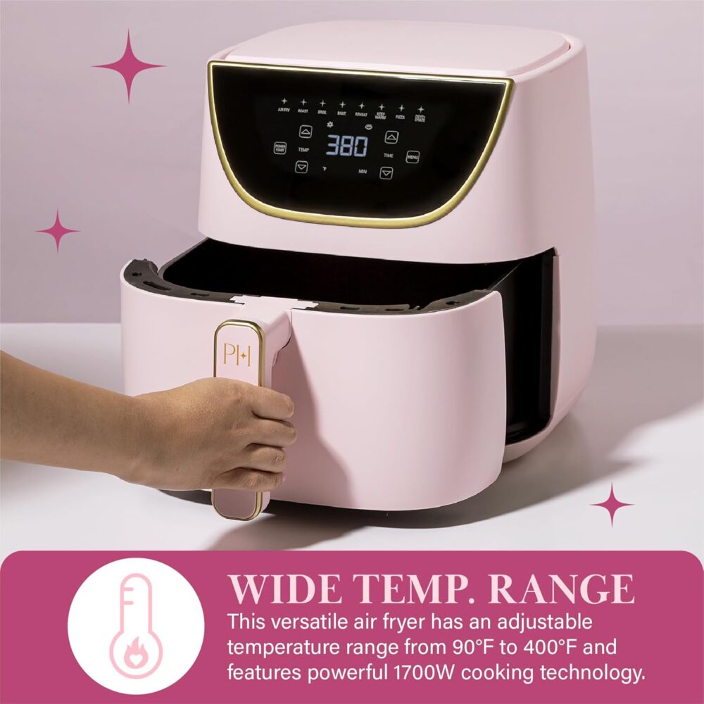 Paris Hilton Air Fryer, Large 6-Quart Capacity, Nonstick Made without PFAS, Touchscreen Display, 8-in-1 (Air Fry, Roast, Broil, Bake, Reheat, Keep Warm, Pizza, Dehydrate), Dishwasher Safe, Pink - Image 3