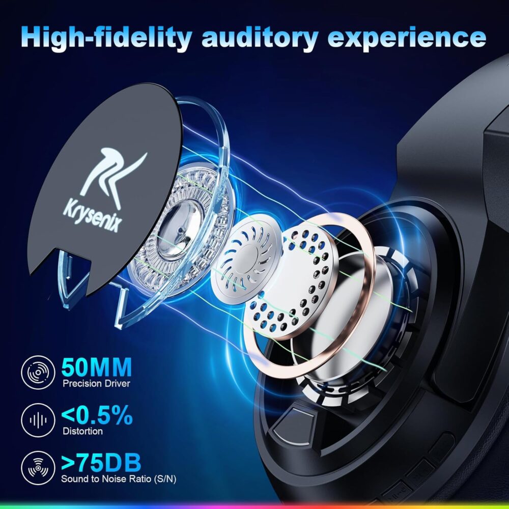 PG4 RGB Wireless Gaming Headset for PS4, PS5, PC - 2.4GHz 7.1 Surround Sound, Bluetooth Gaming Headphone with AI Detachable Noise Canceling Mic, 48-Hr Battery for Laptop, Switch, Mac (Black) - Image 5