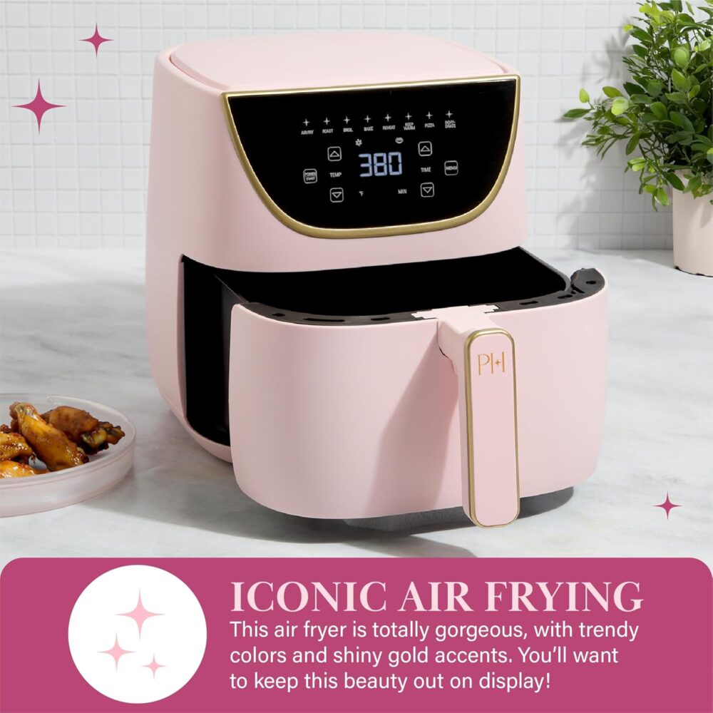 Paris Hilton Air Fryer, Large 6-Quart Capacity, Nonstick Made without PFAS, Touchscreen Display, 8-in-1 (Air Fry, Roast, Broil, Bake, Reheat, Keep Warm, Pizza, Dehydrate), Dishwasher Safe, Pink - Image 7
