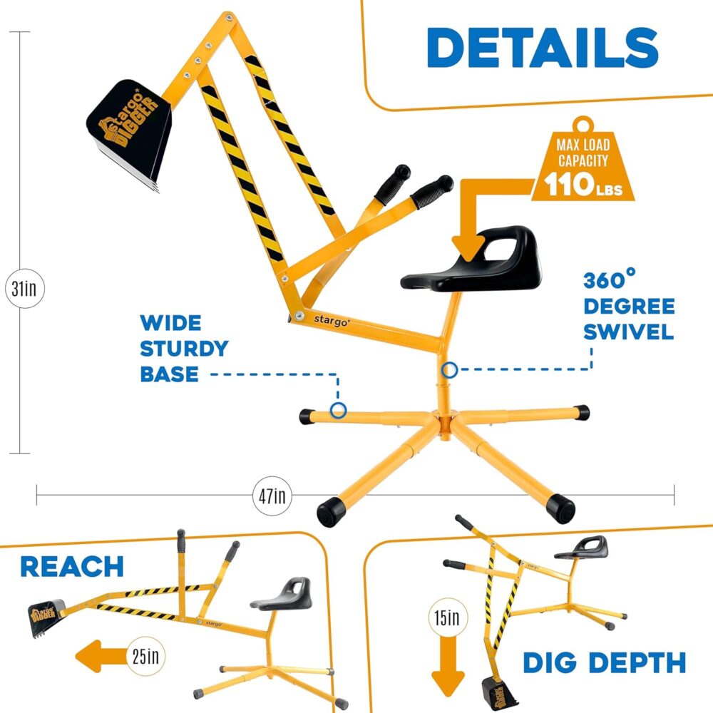 Stargo Sand Digger Kids Excavator Ride on Toy, Beach Toys Outdoor Sandbox Toy Digger for Kids, Solid Steel Rotates 360, Role Play, Sand Toys - Image 3