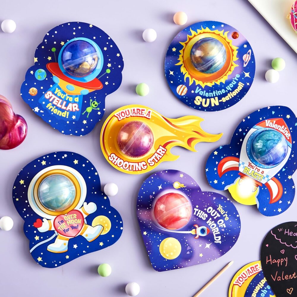 JOYIN 30 Packs Valentine's Day Gift Cards with Slime, Galaxy Slime Stress Relief Fidget Toy for Kids Party Favor, Classroom Exchange Prizes, Valentine Party Favors - Image 4