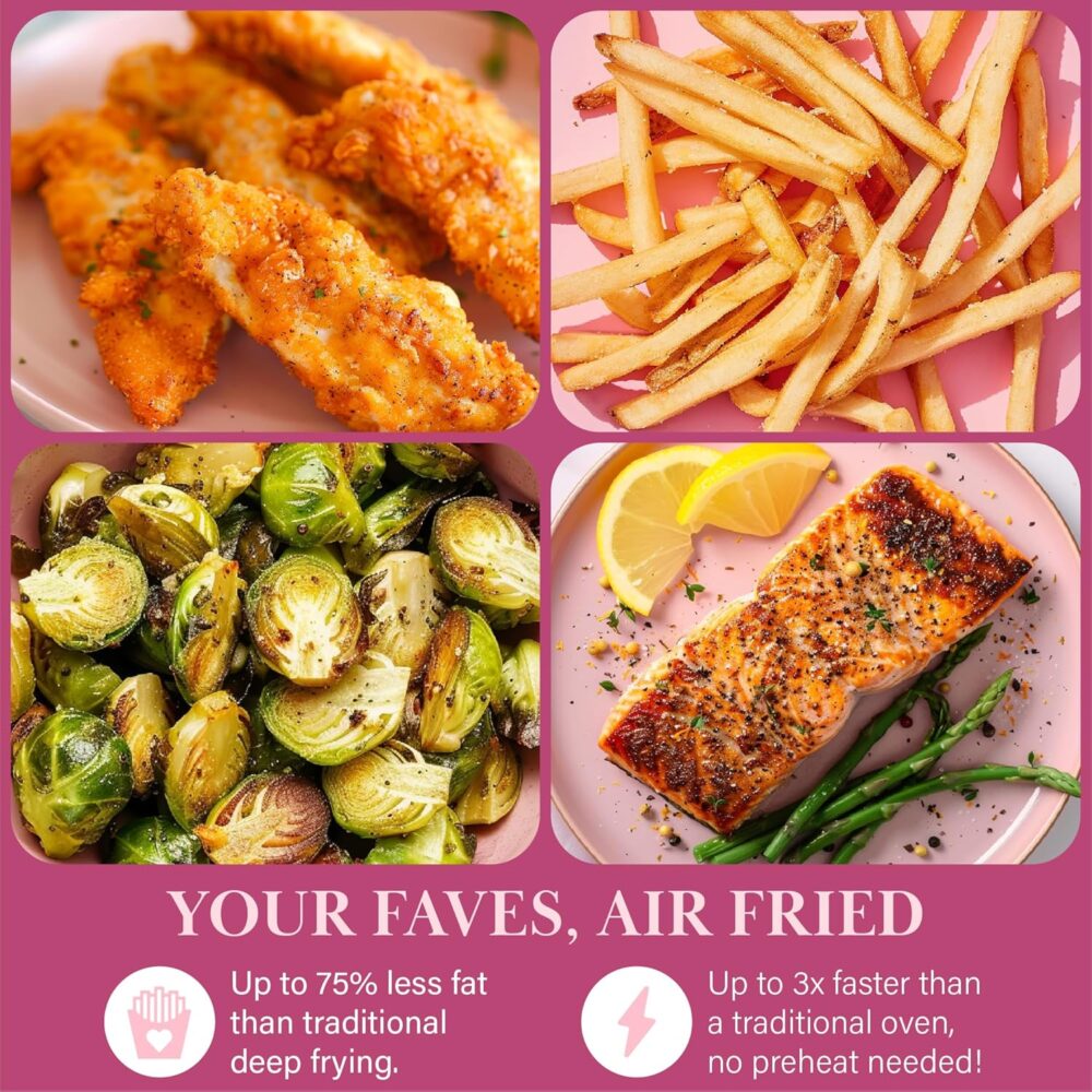 Paris Hilton Air Fryer, Large 6-Quart Capacity, Nonstick Made without PFAS, Touchscreen Display, 8-in-1 (Air Fry, Roast, Broil, Bake, Reheat, Keep Warm, Pizza, Dehydrate), Dishwasher Safe, Pink - Image 4