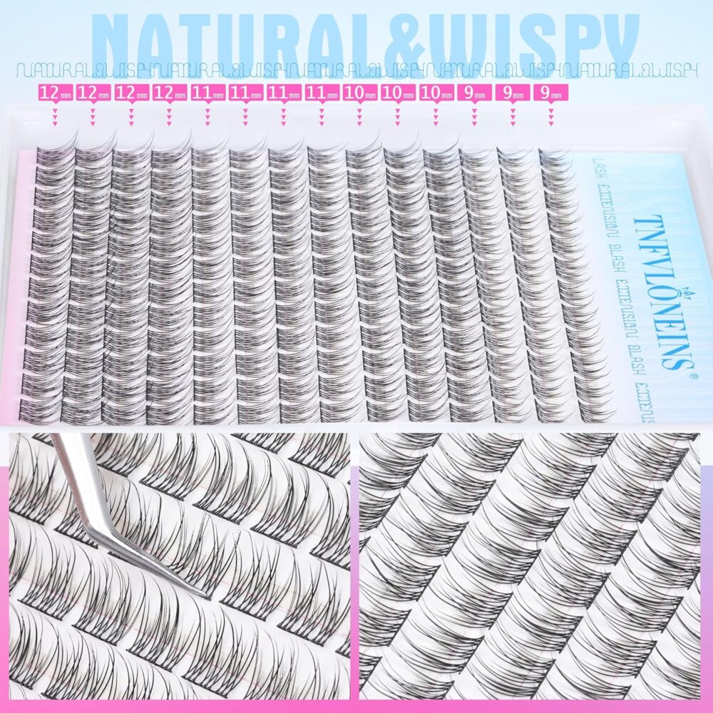 Natural Lash Extension Kit 168Pcs Lash Clusters Kit Wispy Eyelash Extensions 9-12MM Individual Lashes Extensions with Bond and Seal Lash Glue and Eyelash Extension Tweezers DIY at Home by TNFVLONEINS - Image 4