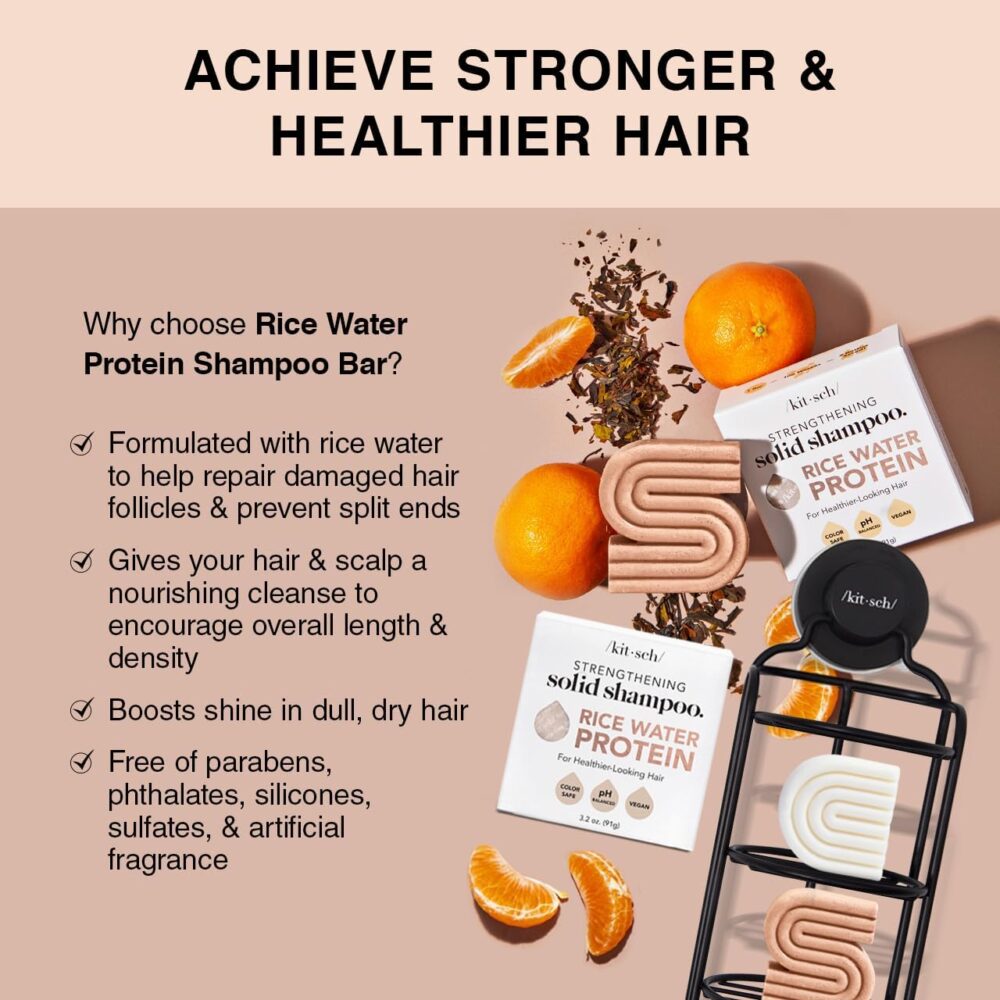 Shampoo Bar & Conditioner Set with Rice Water – Solid Bar Shampoo and Conditioner Bars for Hair Care, Rice Water Conditioner bar for Hair Thickening, Strengthening, Paraben-Free, 2pcs - Image 3