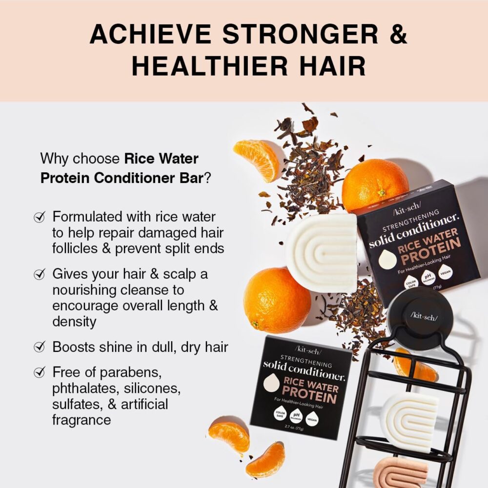 Shampoo Bar & Conditioner Set with Rice Water – Solid Bar Shampoo and Conditioner Bars for Hair Care, Rice Water Conditioner bar for Hair Thickening, Strengthening, Paraben-Free, 2pcs - Image 4