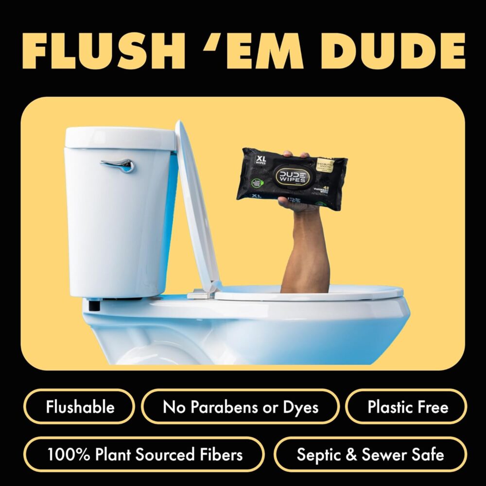 DUDE Wipes - Flushable Wipes - 6 Pack, 288 Wipes - Shea BUTTer Smooth Extra-Large Adult Wet Wipes - Vitamin-E & Aloe - Septic and Sewer Safe - Image 3