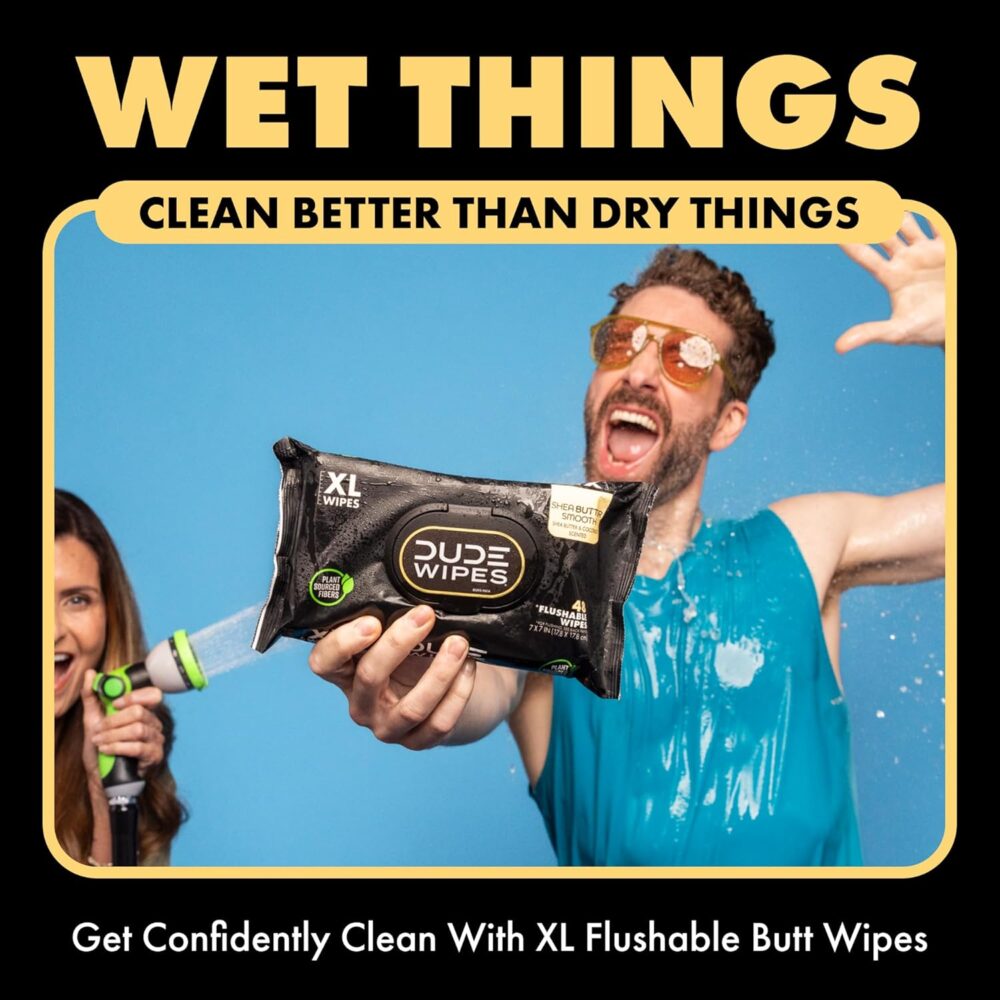 DUDE Wipes - Flushable Wipes - 6 Pack, 288 Wipes - Shea BUTTer Smooth Extra-Large Adult Wet Wipes - Vitamin-E & Aloe - Septic and Sewer Safe - Image 5