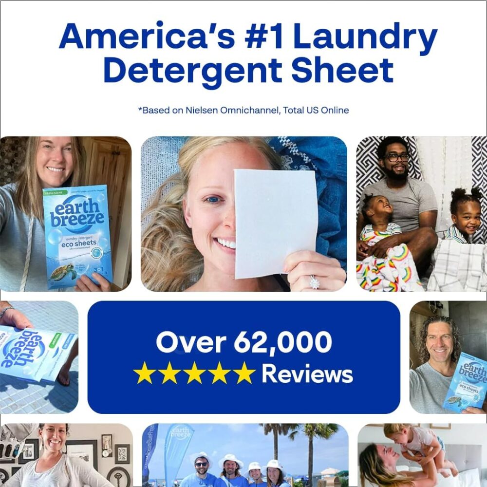 Earth Breeze Laundry Detergent Sheets Fresh Scent - 60 Loads Eco Liquidless Soap - Travel-Friendly for Hot & Cold Cycles, Tackles Tough Stains & Odors - Gentle on Skin, 30 Ct - Image 8