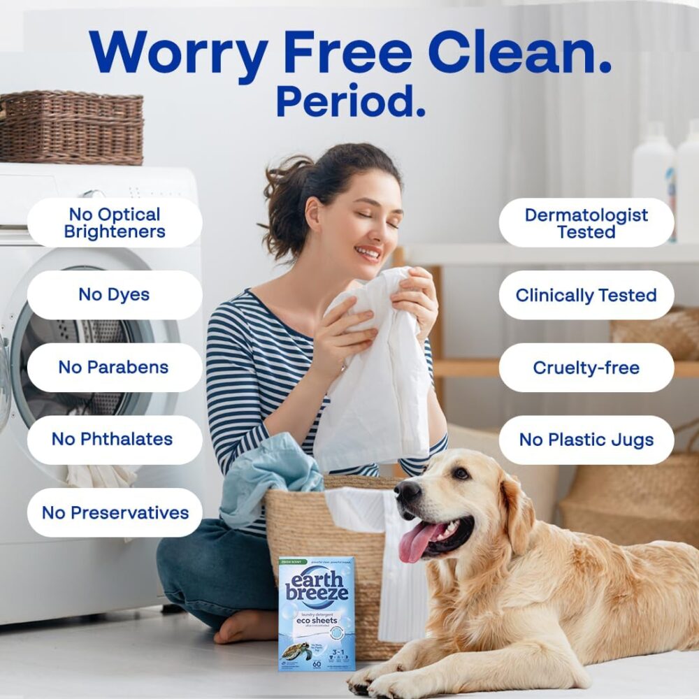Earth Breeze Laundry Detergent Sheets Fresh Scent - 60 Loads Eco Liquidless Soap - Travel-Friendly for Hot & Cold Cycles, Tackles Tough Stains & Odors - Gentle on Skin, 30 Ct - Image 6