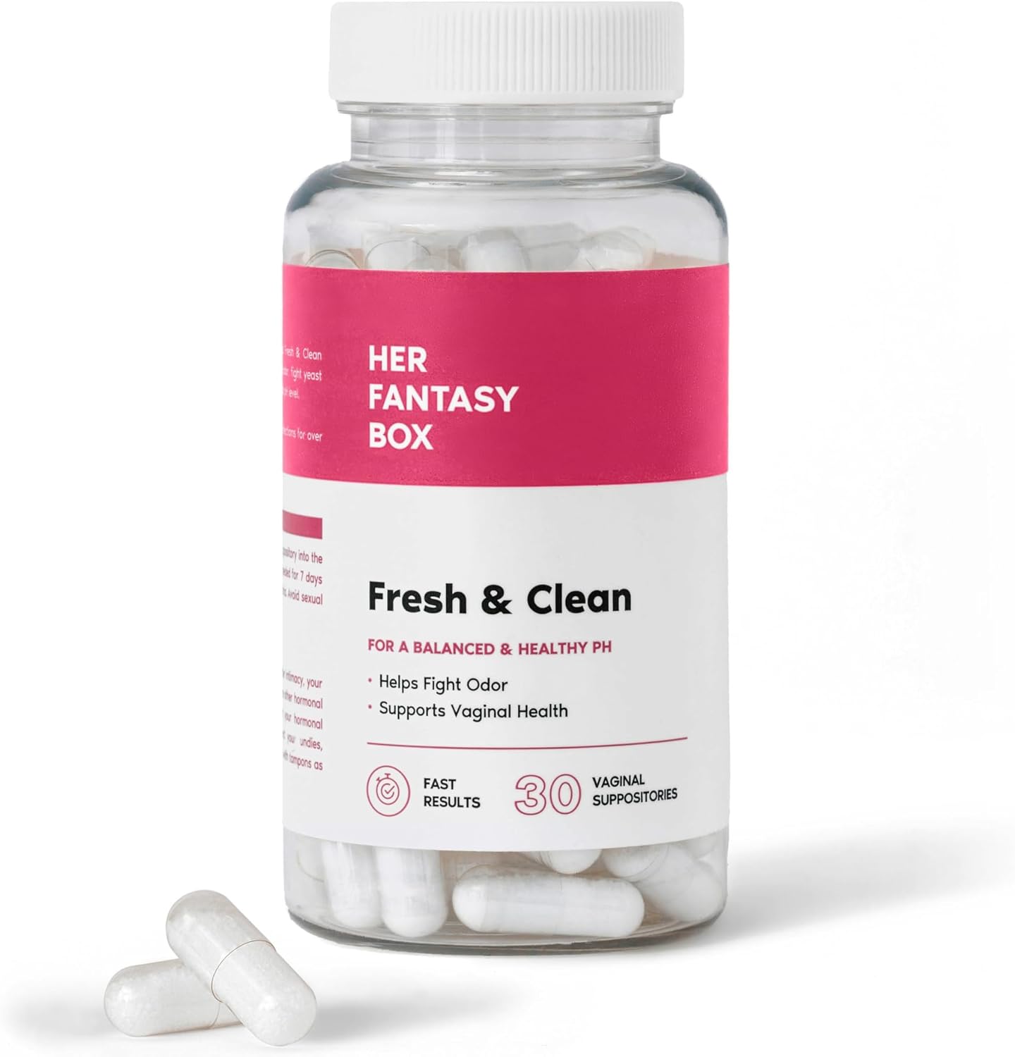 Her Fantasy Box | Fresh & Clean pH-Restore Vaginal Suppositories – Boric Acid for pH Balance, Odor Control & Comfort – 30 Vegan Suppositories