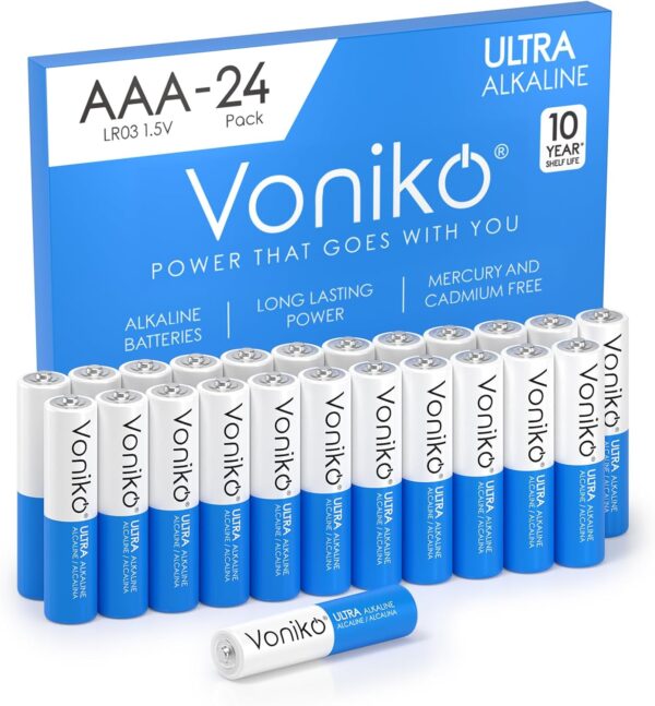 Voniko Ultra AAA Batteries 24 Pack - Alkaline Triple A Battery, Ultra Long-Lasting for All Your Devices, 10-Year Shelf Life, Leak-Proof & Mercury-Free